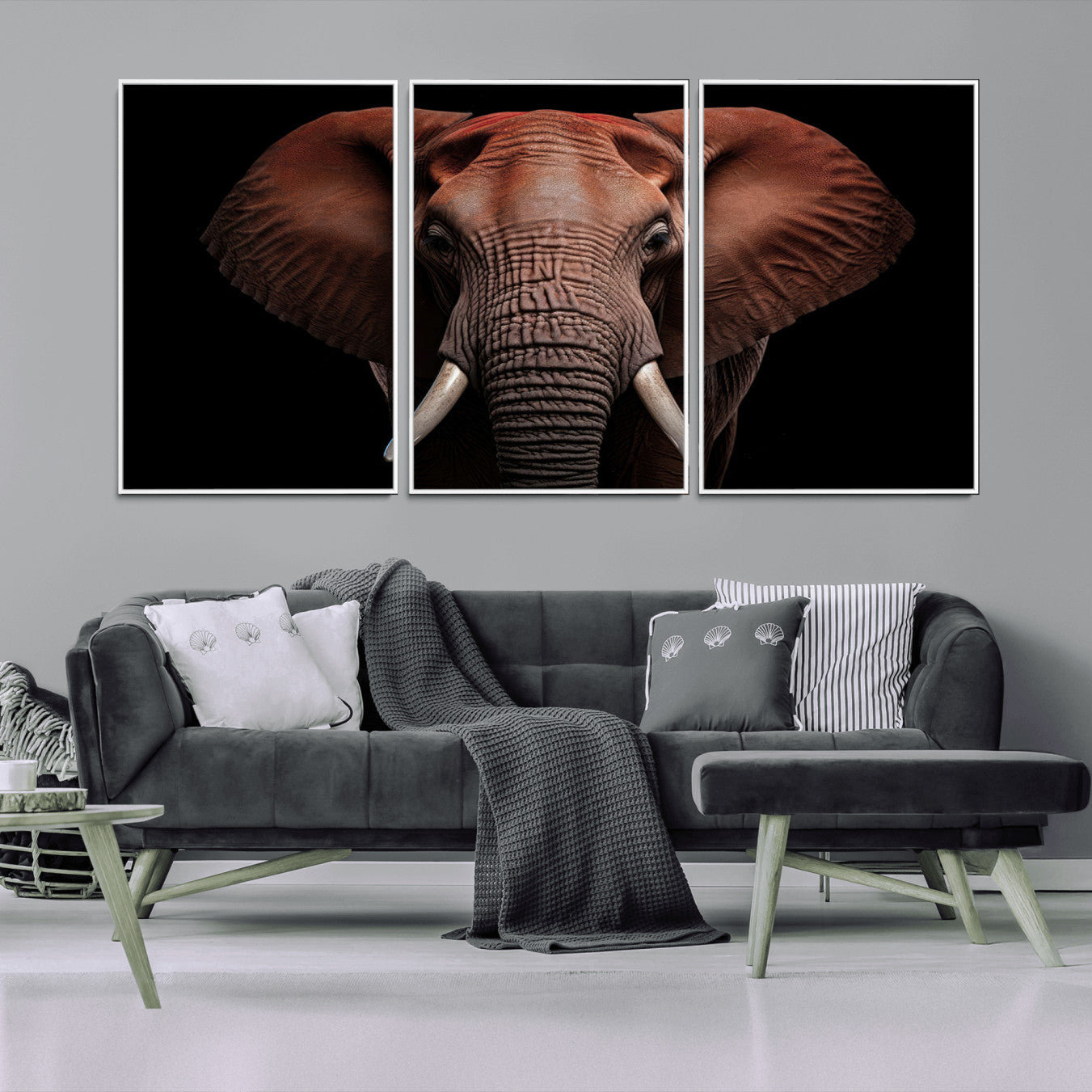 21941-MGV-FC-60X30-3P_White-Wild Elephant Wall Art Canvas Print, Africa Savannah Wild Animal Wall Decor Print