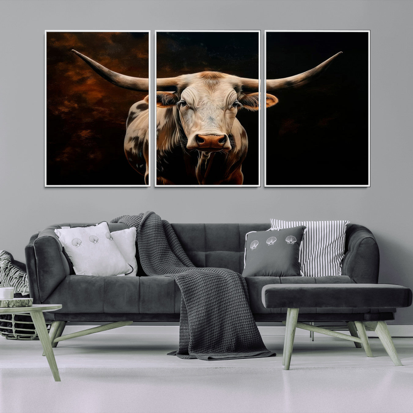 70522-MGV-CV-36X24-Texas Longhorn Wall Art | 3-Panel Large Texas Longhorn Canvas Print for Living Room, Office, or