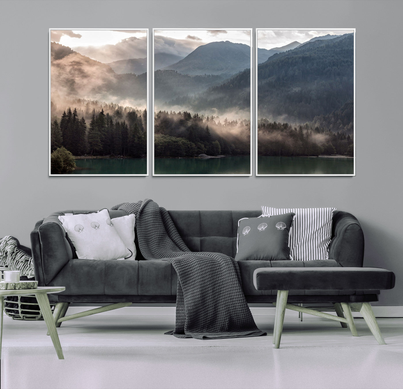 61116-MGV-CV-36X24-Foggy Mountain Canvas Print Forest Wall Art