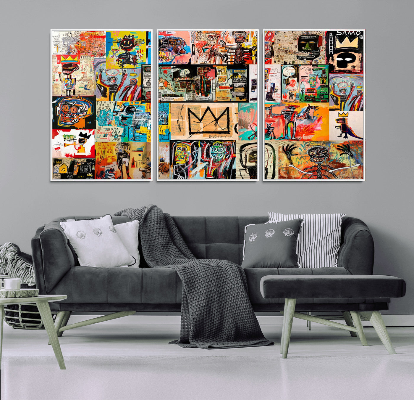 69394-MGV-CV-36X24-Abstract Art Collage Wall Art Canvas Print – Framed, Ready to Hang, Urban Graffiti Style