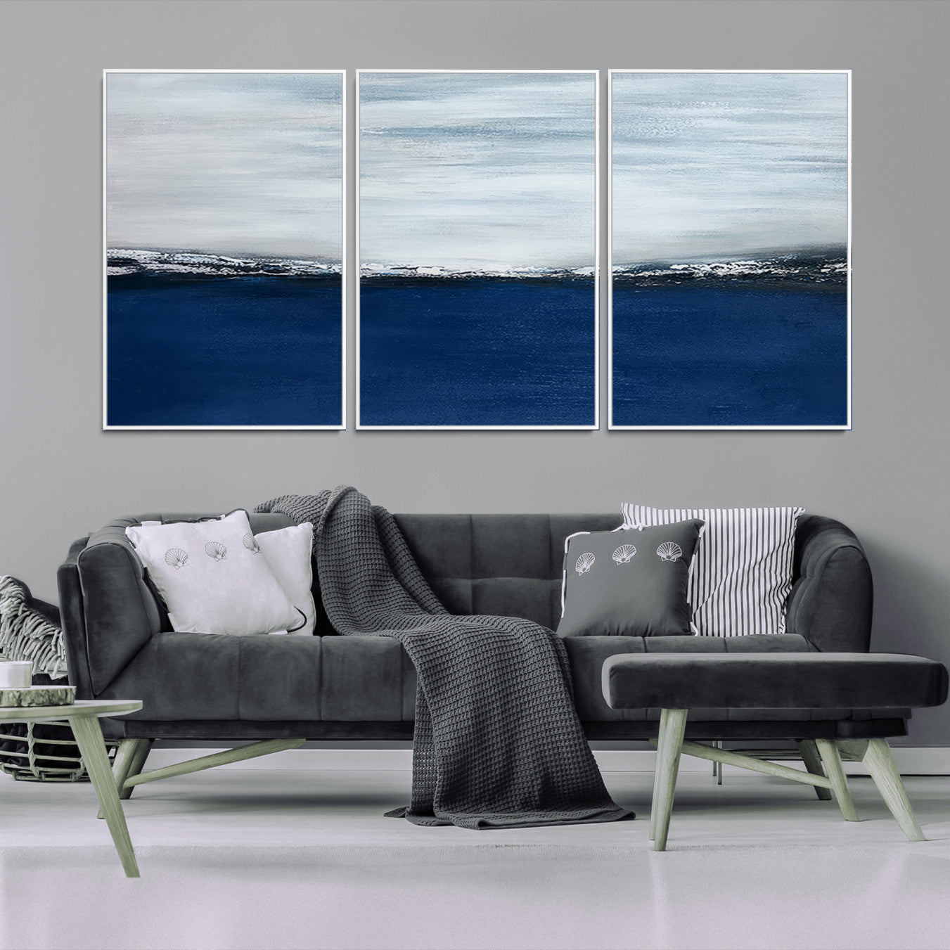 62197-MGV-CV-36X24-Navy Blue Abstract Wall Art Canvas Print