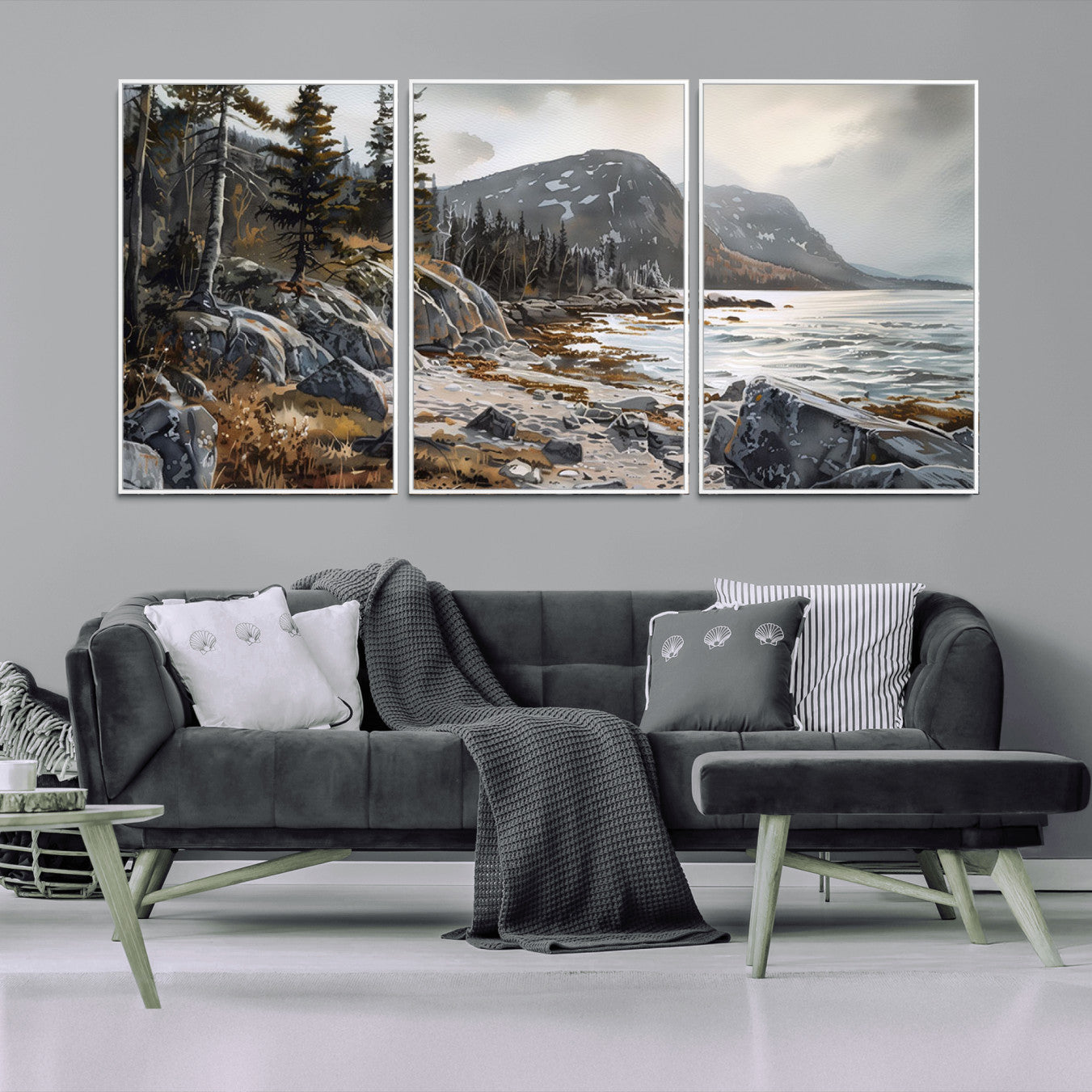 41281-MGV-CV-36X24-Serene Coastal View of Acadia National Park - Stunning 3-Panel Wall Art Canvas Print, Framed, Ready