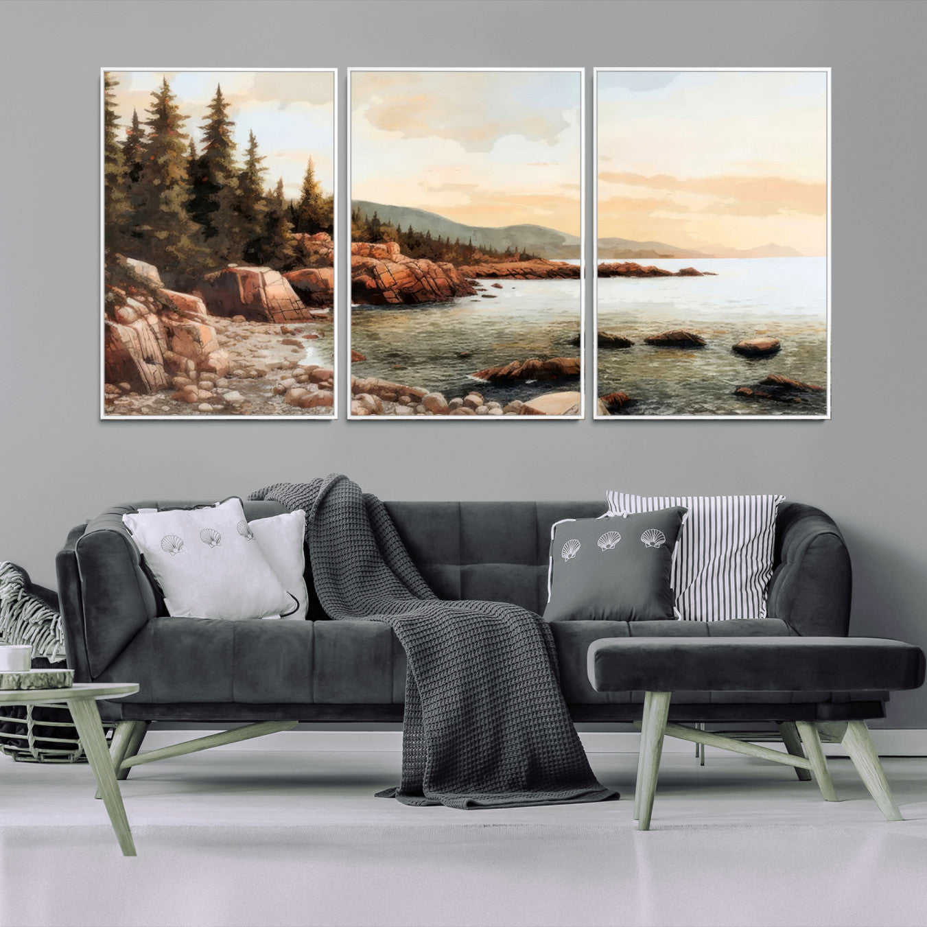 77145-MGV-FC-60X30-3P_White-Serene Coastal View of Acadia National Park Wall Art - Stunning 3-Panel Wall Art Canvas Print,