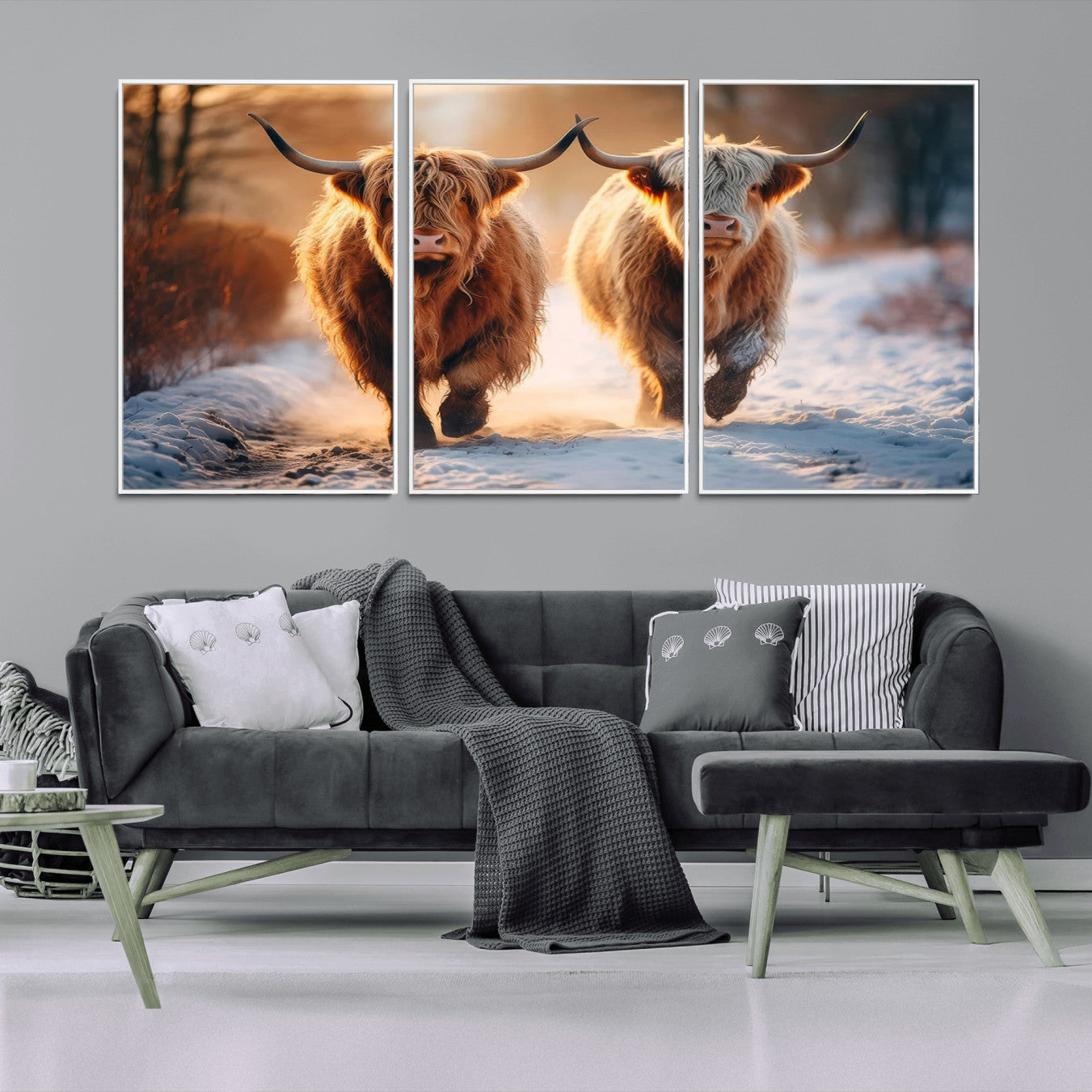 -Scottish Highland Cow Horn Farm Wall Art Canvas Print