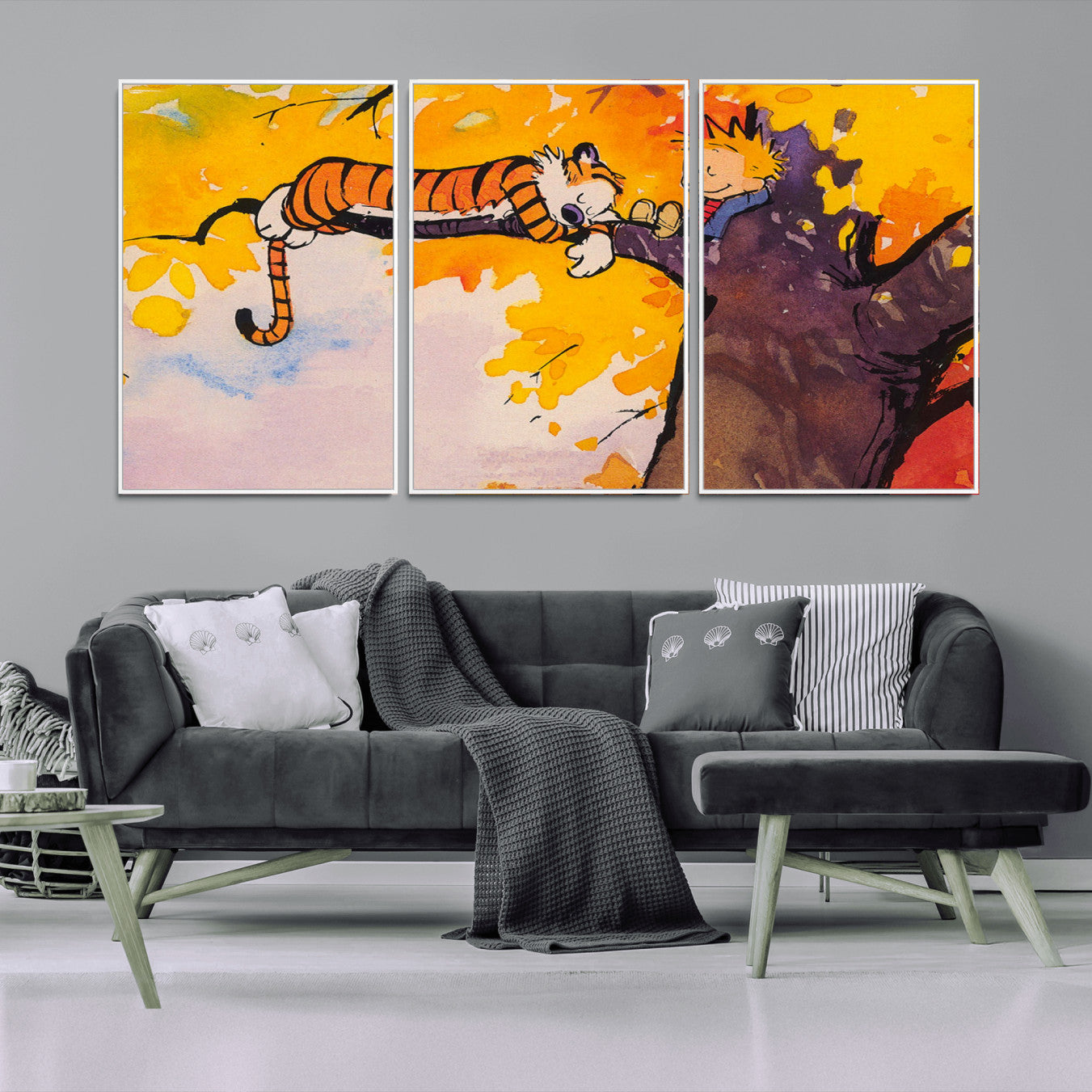 -Calvin and Hobbes Tree Scene Canvas Print | 3 Panel Large Wall Art for Living Room or Kid’s Room,