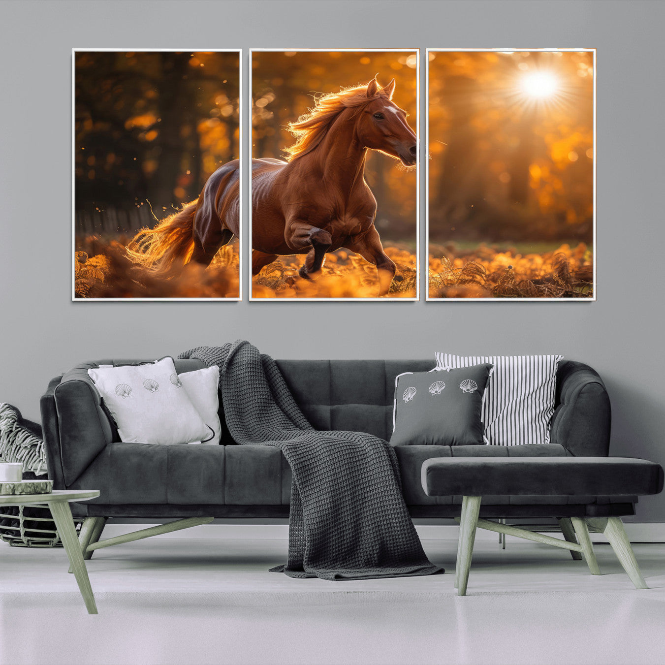 -Running Horse Sunset Forest Wall Art Canvas Print