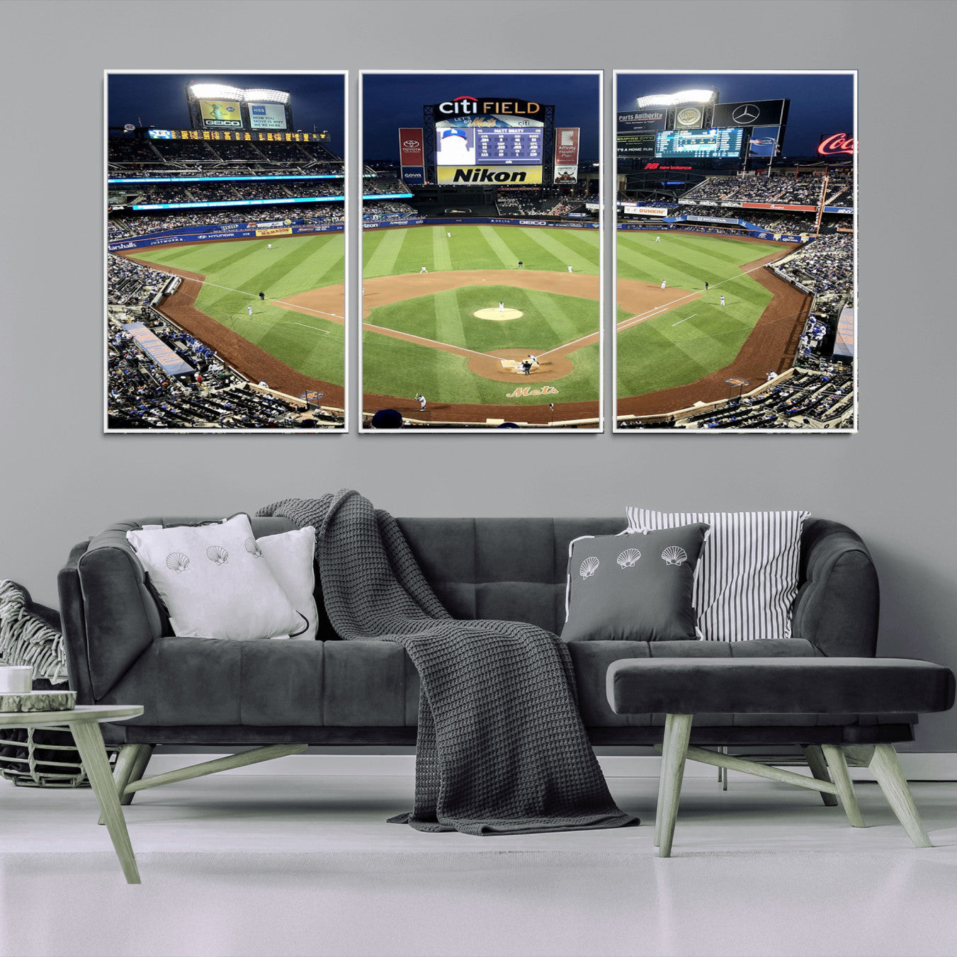 -Citi Field Wall Art Print | 3-Panel New York Mets Baseball Stadium Canvas Print | Framed Sports