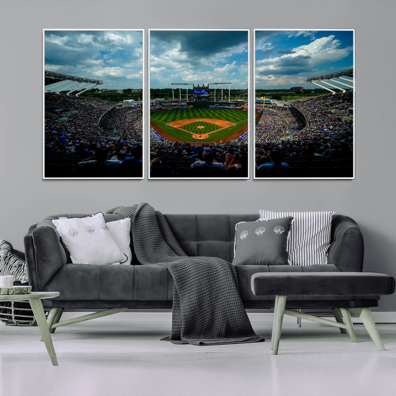 -3-Panel Kauffman Stadium Wall Art Print | Large Kansas City Royals Baseball Canvas Print for Sports