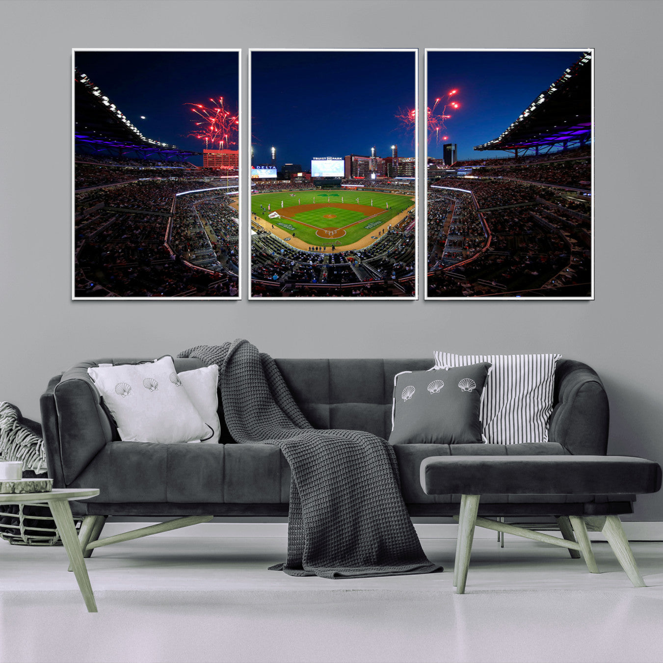 -Truist Park Atlanta Braves Baseball Stadium Wall Art Print | Large 3-Panel Canvas Print for Sports