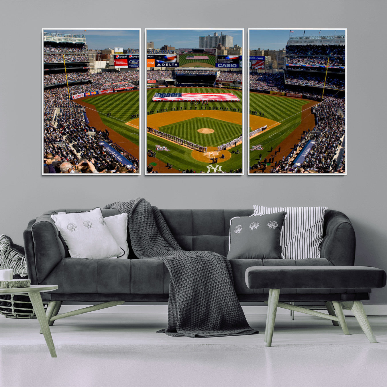 20879-MGV-CV-36X24-Yankee Stadium New York Wall Art Print | 3-Panel Canvas Print of Yankees Baseball Stadium | Large