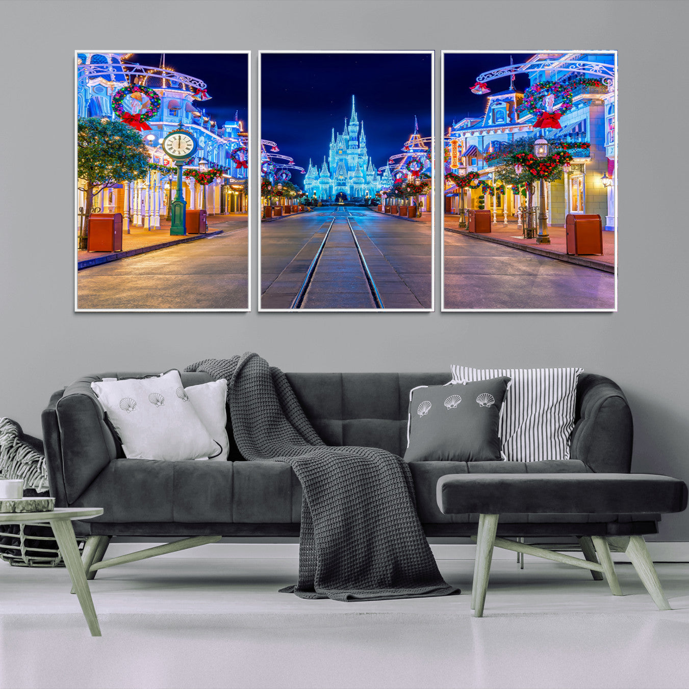 12470-MGV-CV-36X24-Disney Castle Wall Art – Large Magic Kingdom Canvas Artwork, Fairytale Design, Kids Room Christmas Decor for Home, Office