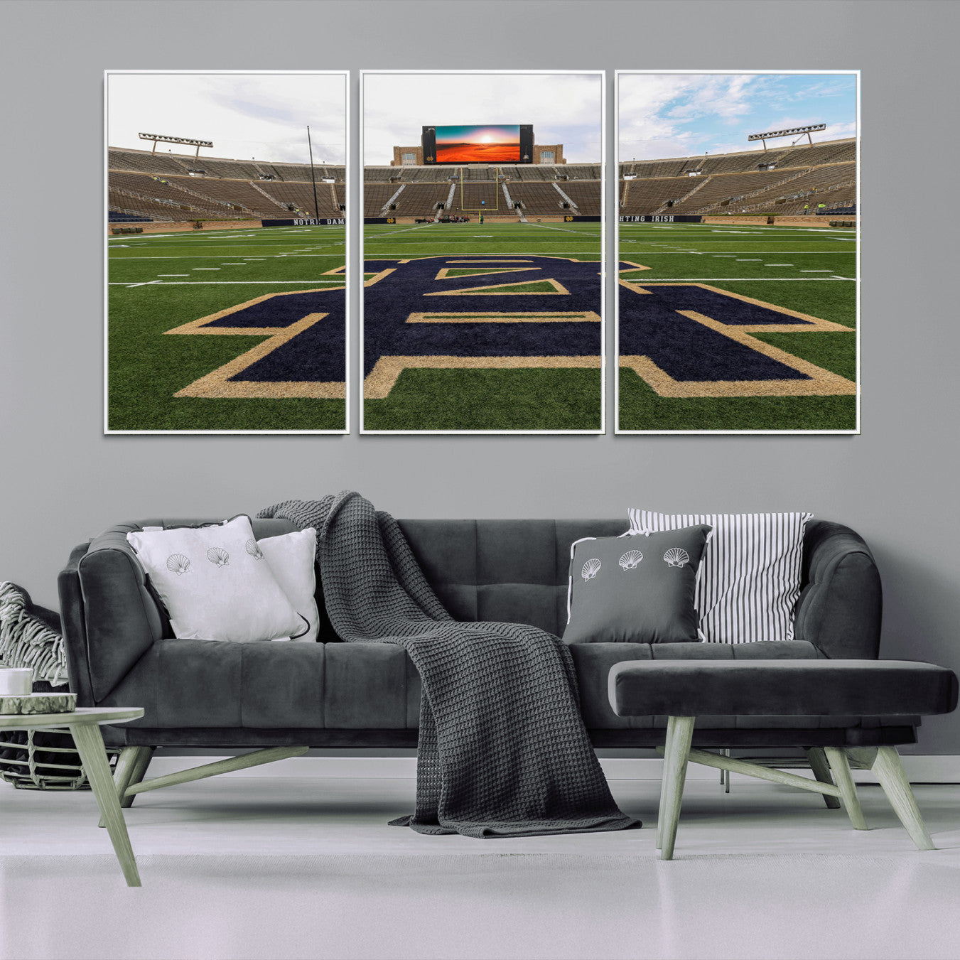 MGV-FC-60X30-3P - Notre Dame Stadium Wall Art Canvas Print, Framed Indiana Stadium Art Picture Print, Notre Dame Field Perfect Sport Room Decor Artwork