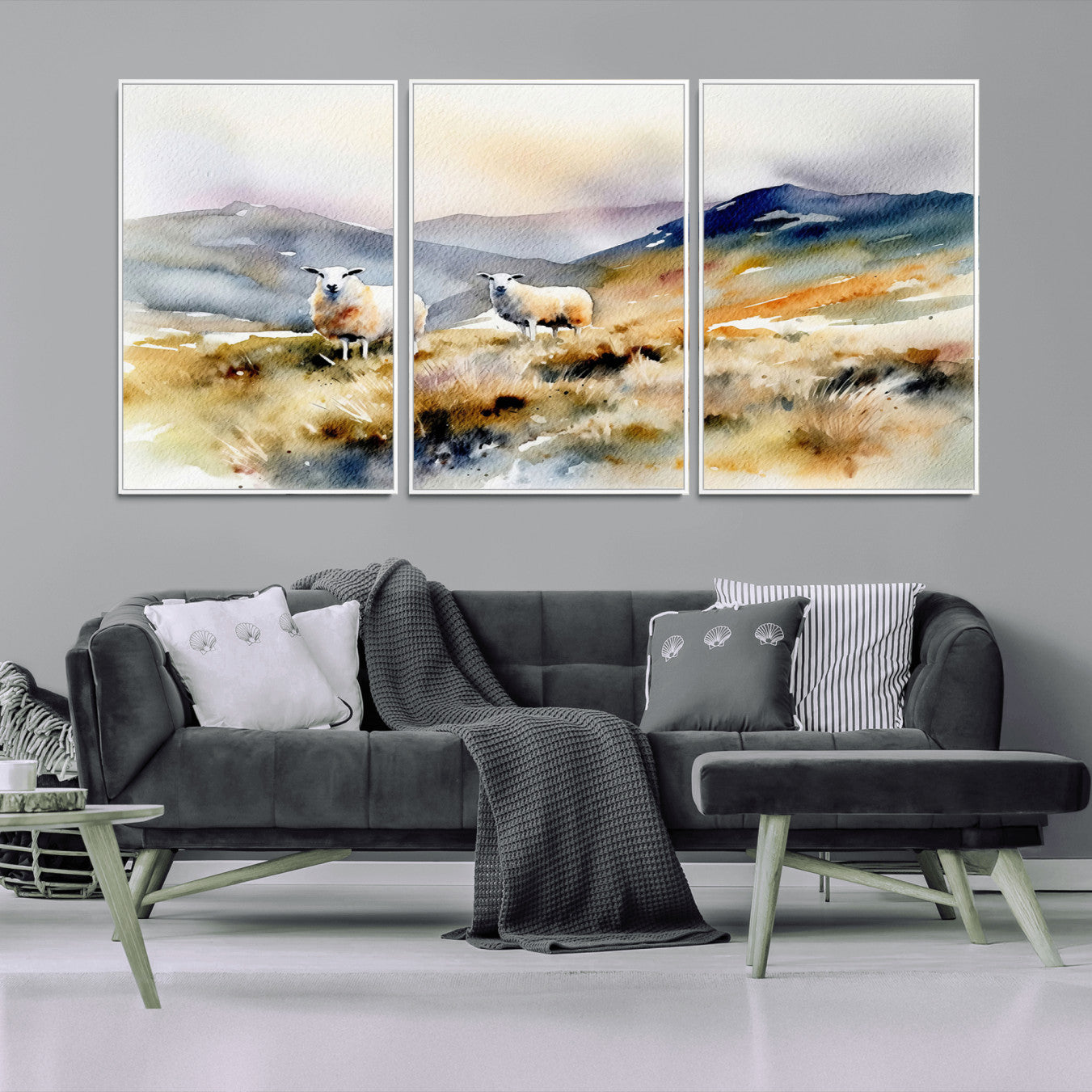 58145-MGV-CV-36X24-Watercolor Sheep for Farmhouse Decor Wall Art Canvas Print, Mountain Wall Art Print