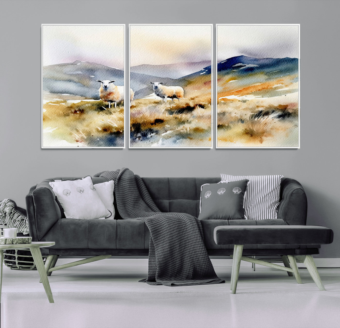 -Watercolor Sheep for Farmhouse Decor Wall Art Canvas Print, Mountain Wall Art Print