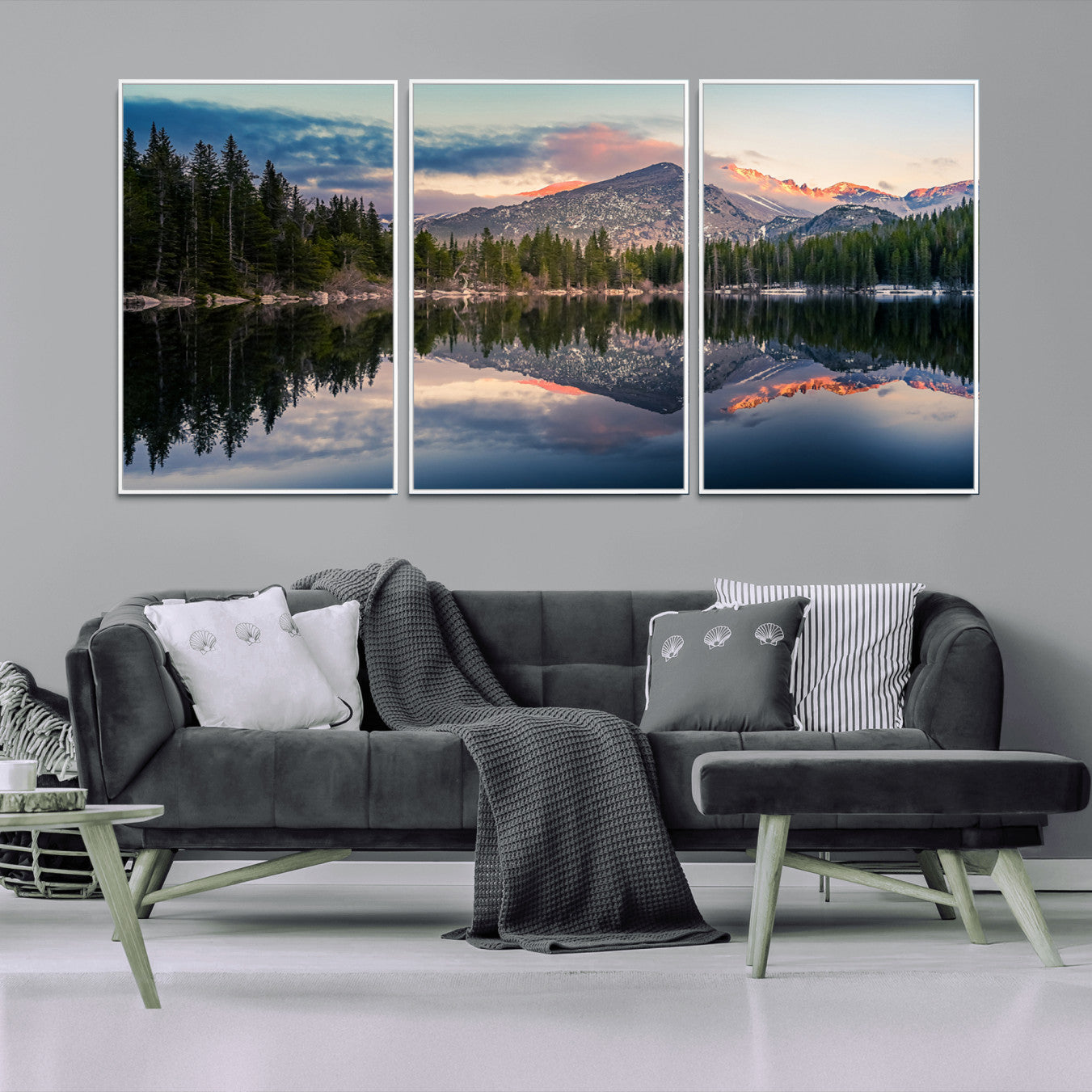-Bear Lake Reflection at Rocky Mountain National Park Wall Art Canvas Print, Scenic Mountain
