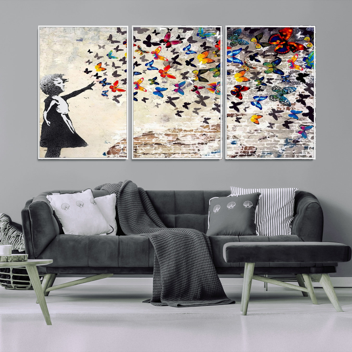 -Banksy Graffiti Wall Art Canvas Print: Girl Releasing Vibrant Butterflies – Ready to Hang