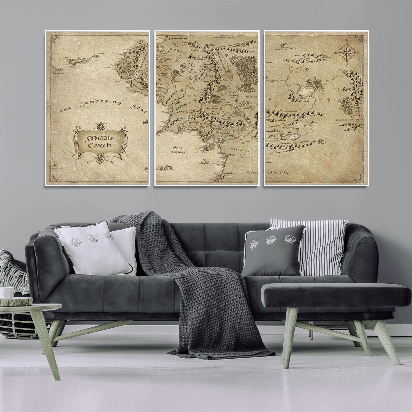 21784-MGV-CV-36X24-Vintage Middle Earth Map Wall Art Canvas – Lord of the Rings Inspired Framed Map Print, Classic Fantasy Decor for Home, Office