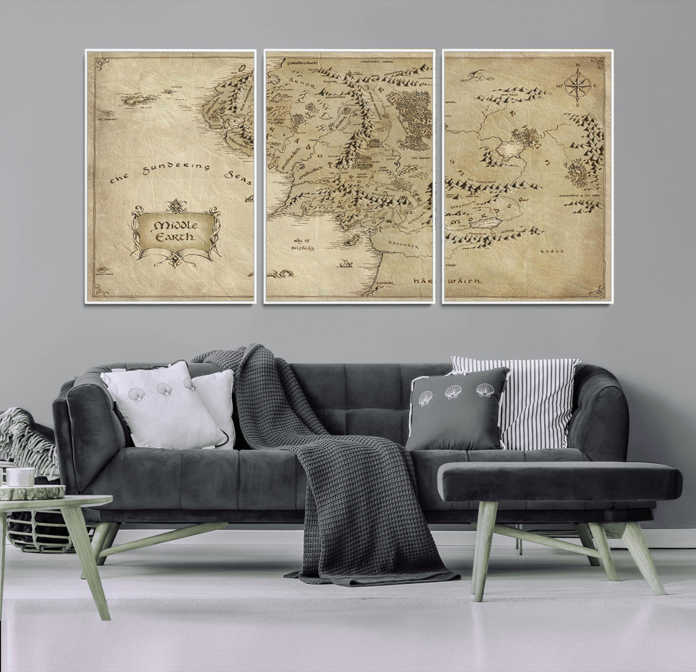 21784-MGV-CV-36X24-Vintage Middle Earth Map Wall Art Canvas – Lord of the Rings Inspired Framed Map Print, Classic Fantasy Decor for Home, Office
