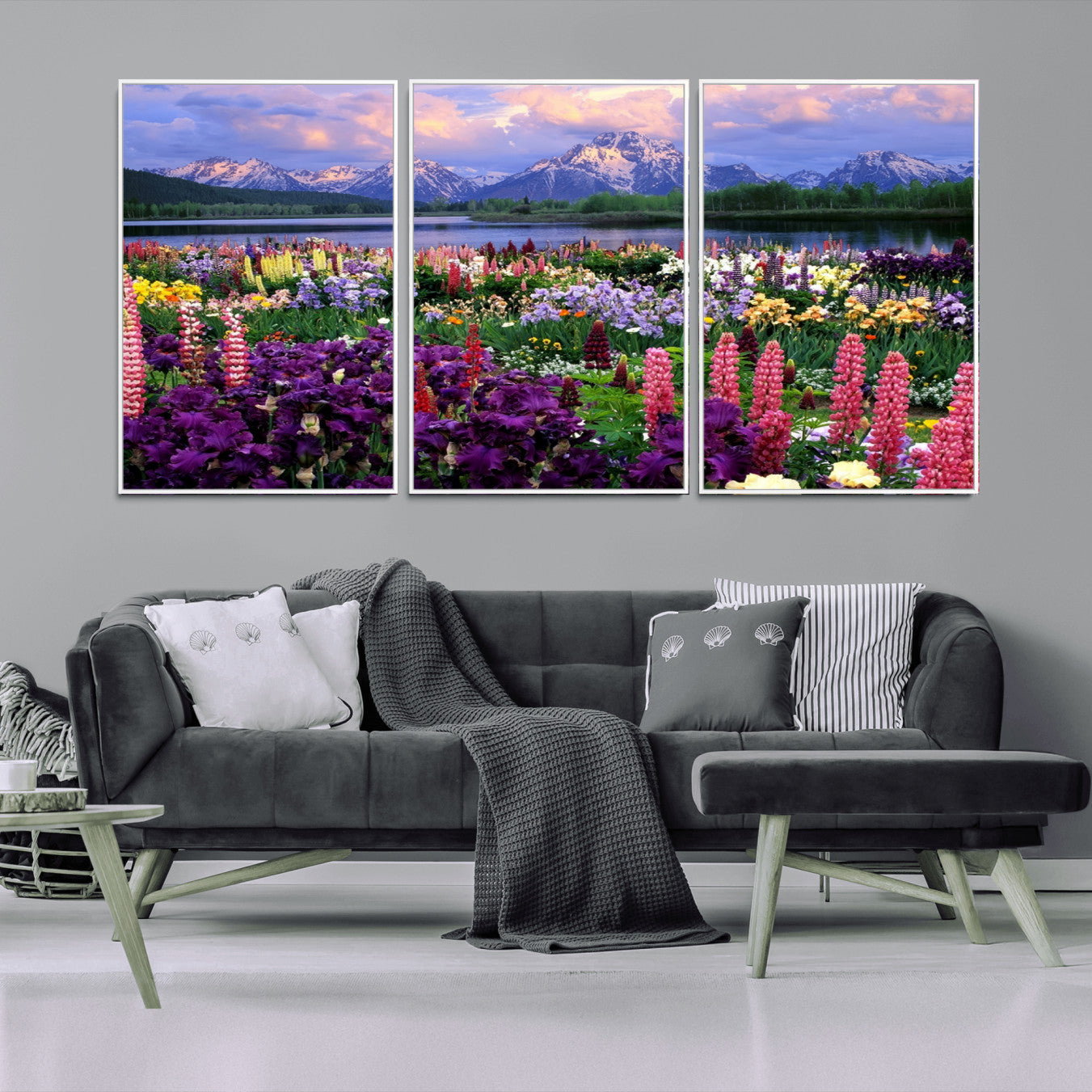 -Vibrant Wildflower Garden and Mountain View Giclee Canvas Print | Floral Wall Art for Living Room