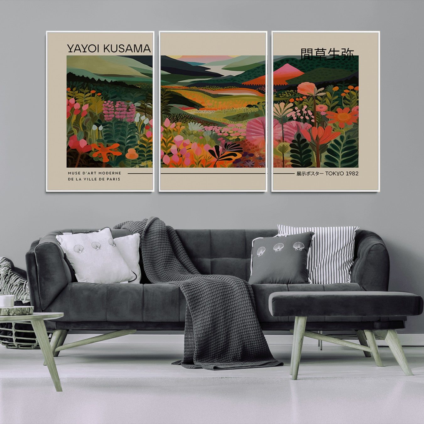 -Yayoi Kusama Landscape Canvas Print, Vibrant Floral Mountain Art Print, Botanical Flower Nature