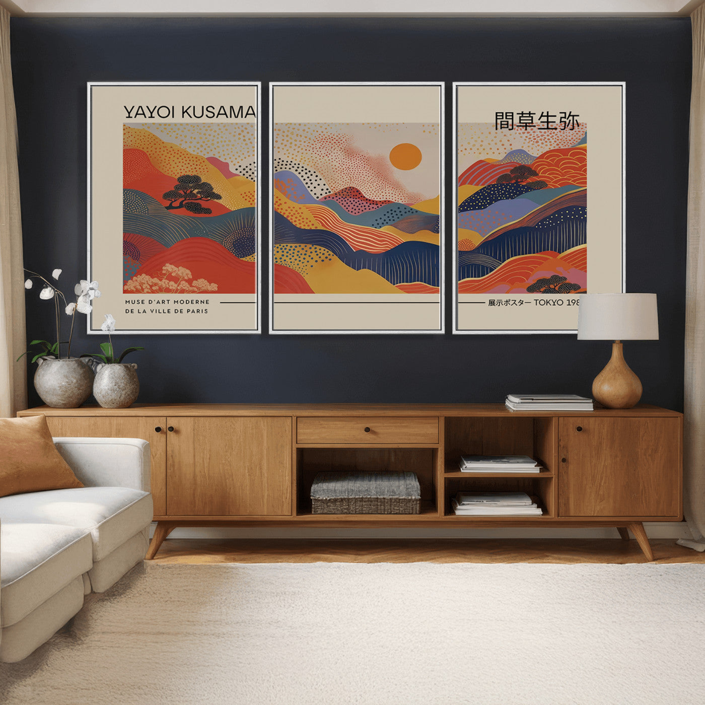 87627-MGV-CV-36X24 - Yayoi Kusama Landscape Canvas Print, Vibrant Floral Mountain Art Print, Botanical Flower Nature