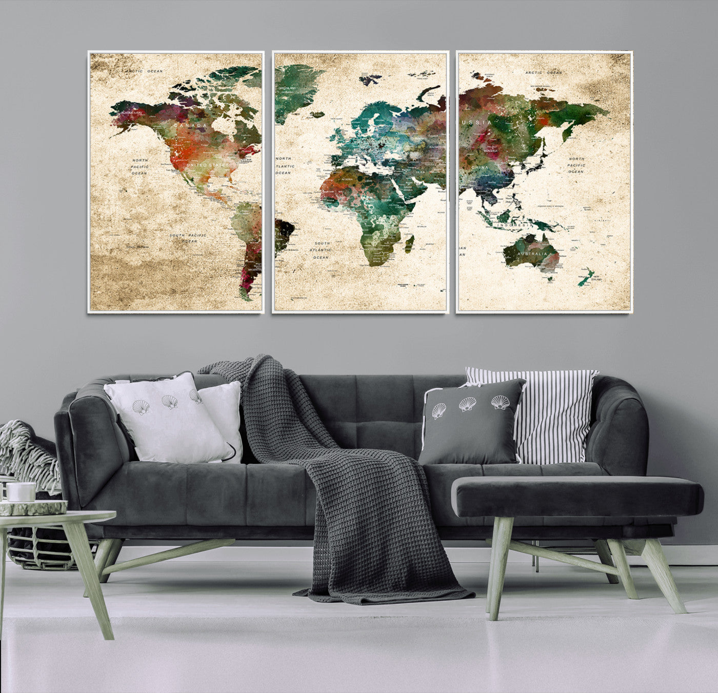 45128-MGV-FC-60X30-3P_White-Push Pin World Map Canvas Print – Framed Travel Tracker Wall Art for Couples, Perfect Anniversary Gift and Home Decor