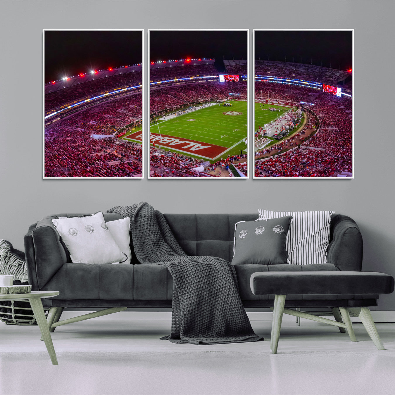 -Bryant-Denny Stadium Night Game Triple Canvas Wall Art - Alabama Crimson Tide Football Match