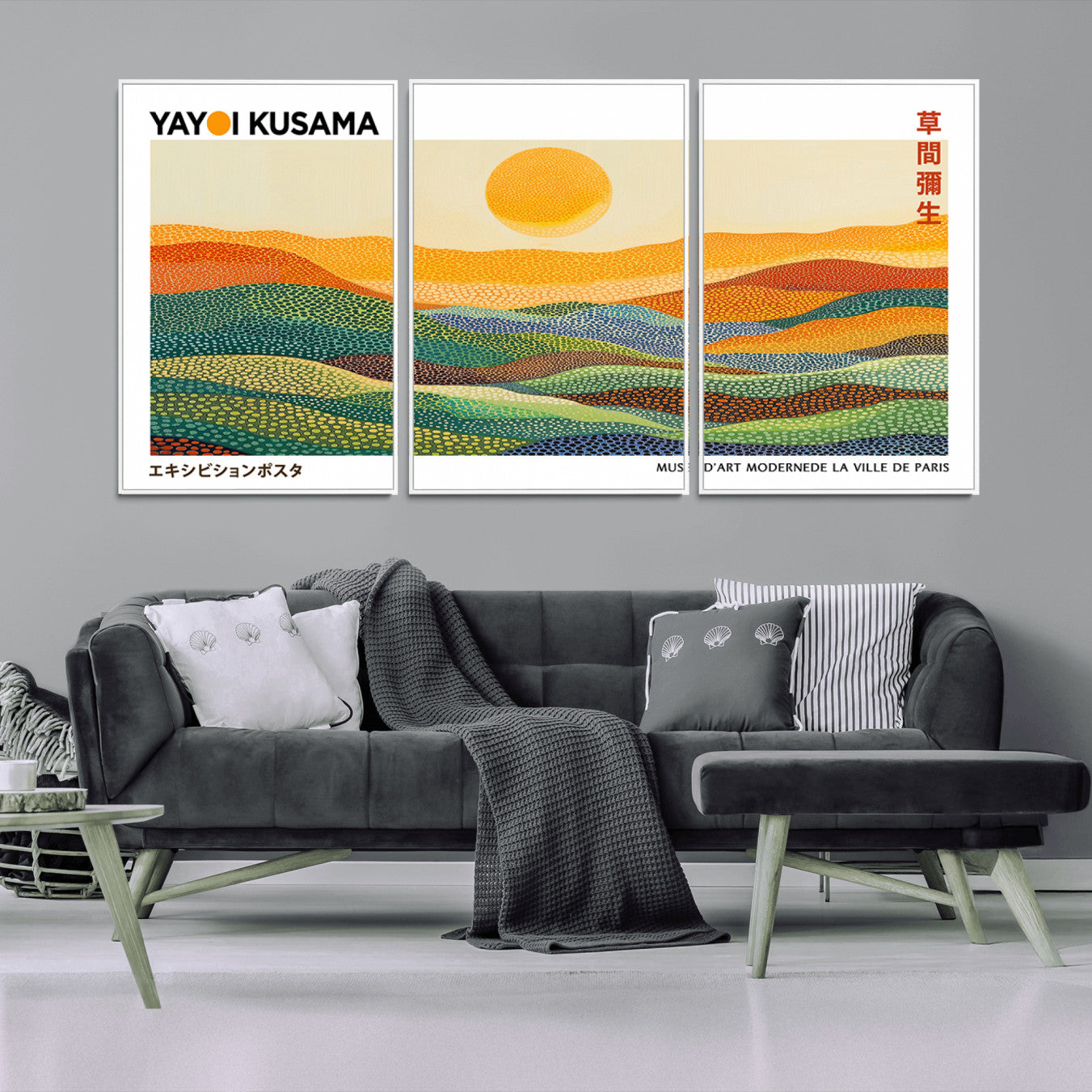 35117-MGV-FC-60X30-3P_White-Framed Yayoi Kusama 1986 Wall Art Print – Japanese Wall Art Print, Wabi Sabi Yayoi Kusama Print -