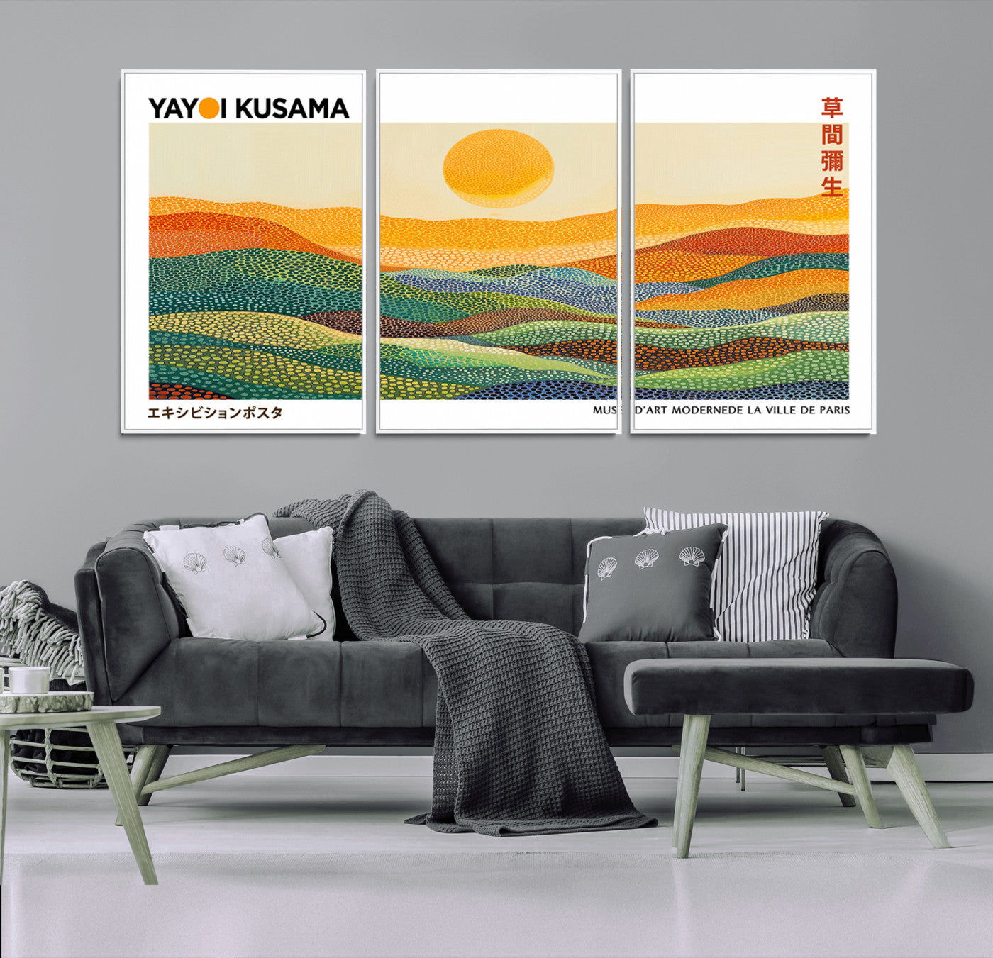 35117-MGV-FC-60X30-3P_White-Framed Yayoi Kusama 1986 Wall Art Print – Japanese Wall Art Print, Wabi Sabi Yayoi Kusama Print -