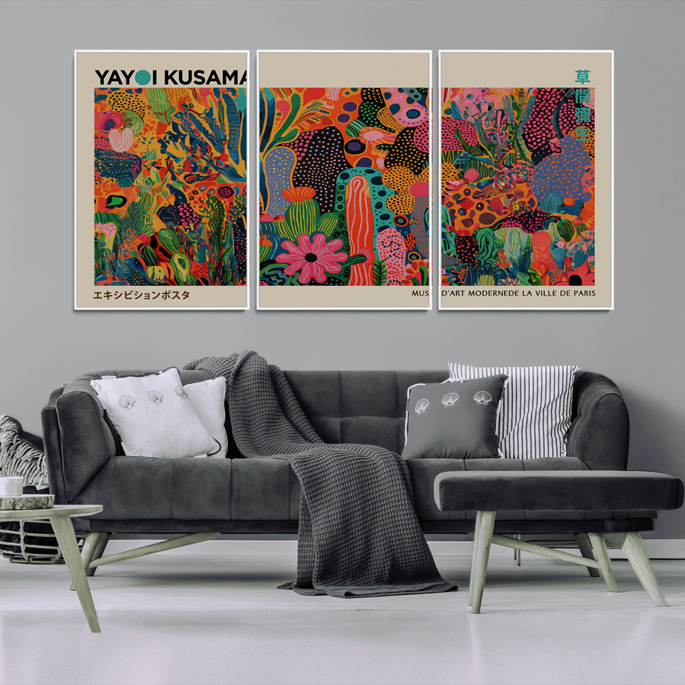 24116-MGV-FC-60X30-3P_White-Framed Yayoi Kusama 1986 Wall Art Print – Japanese Wall Art Print, Wabi Sabi Yayoi Kusama Print -