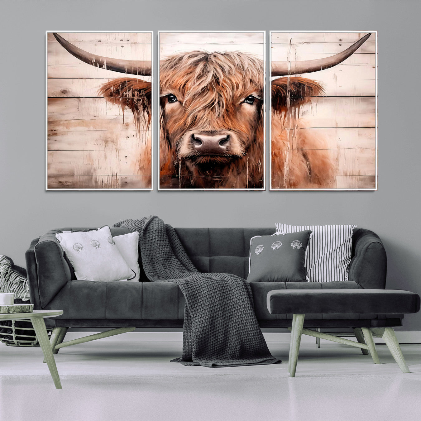 -Vintage Scottish Highland Cow Cattle Art Print Farmhouse Wall Art Canvas Print