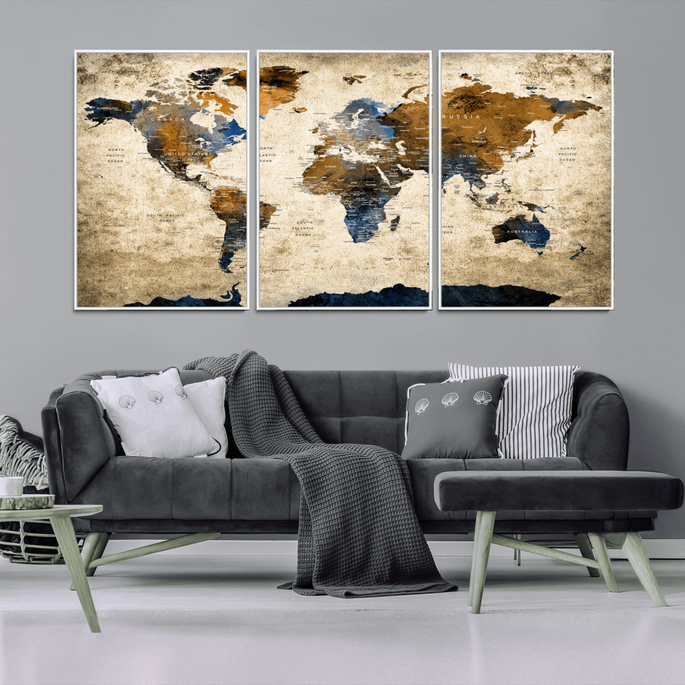 51140-MGV-CV-36X24-World Map Wall Art – Rustic Earth Tone Canvas Print, Antique Travel Map Design for Living Room, Office or Study, Classic Adventure Decor