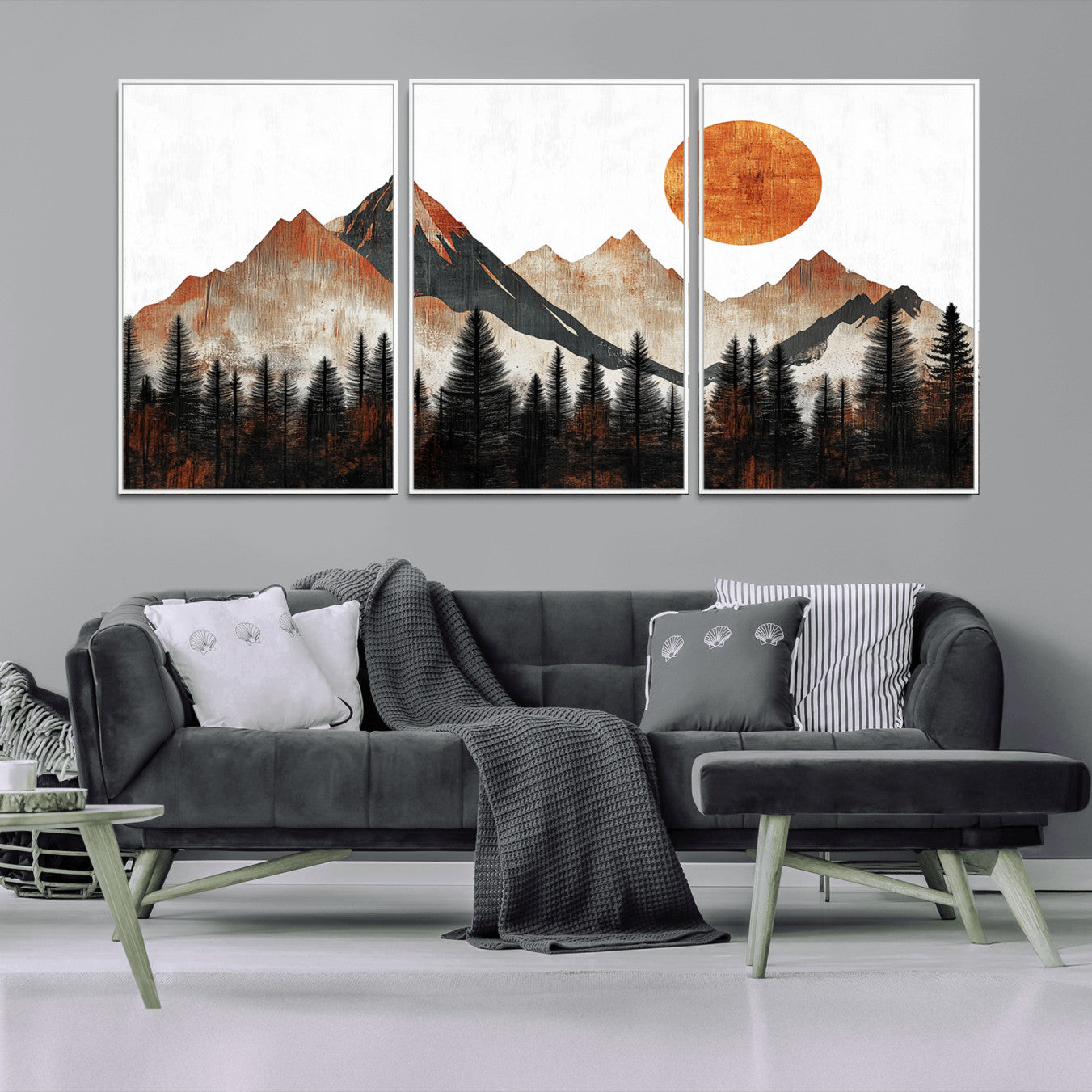 71366-MGV-CV-36X24-Modern Abstract Mountain Canvas Wall Art Print, Abstract Landscape Print, Rustic Sun and Mountains
