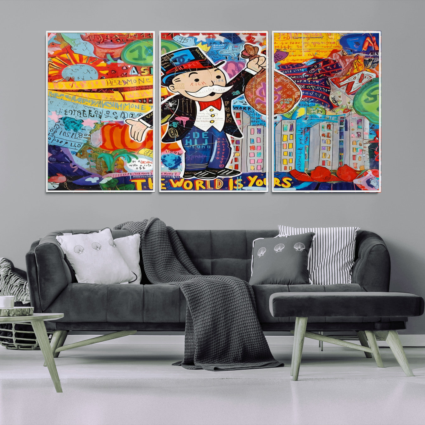 96320-MGV-CV-36X24-Pop Art Monopoly Man Canvas Wall Art Print - Bold and Colorful Street Art-Inspired Decor for Living