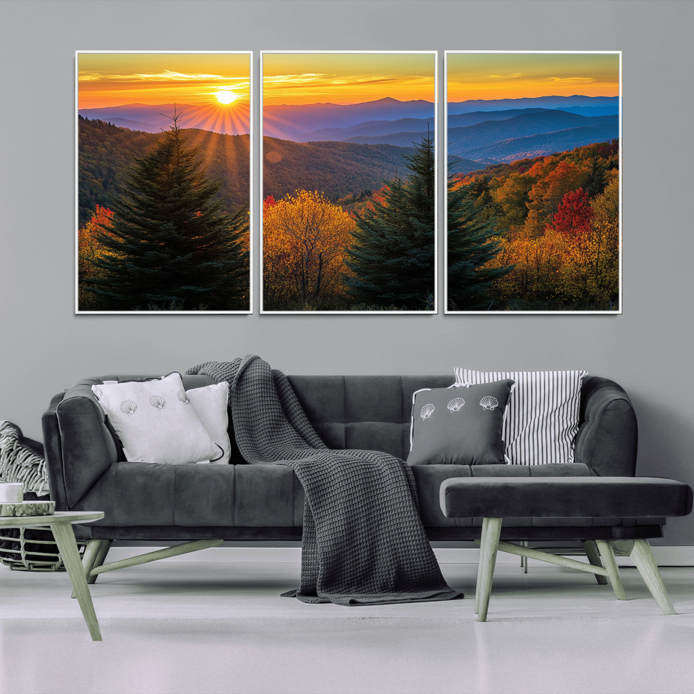-Golden Sunset Over Mountain Forest Canvas Wall Art Print - Warm Nature-Inspired Landscape for Living