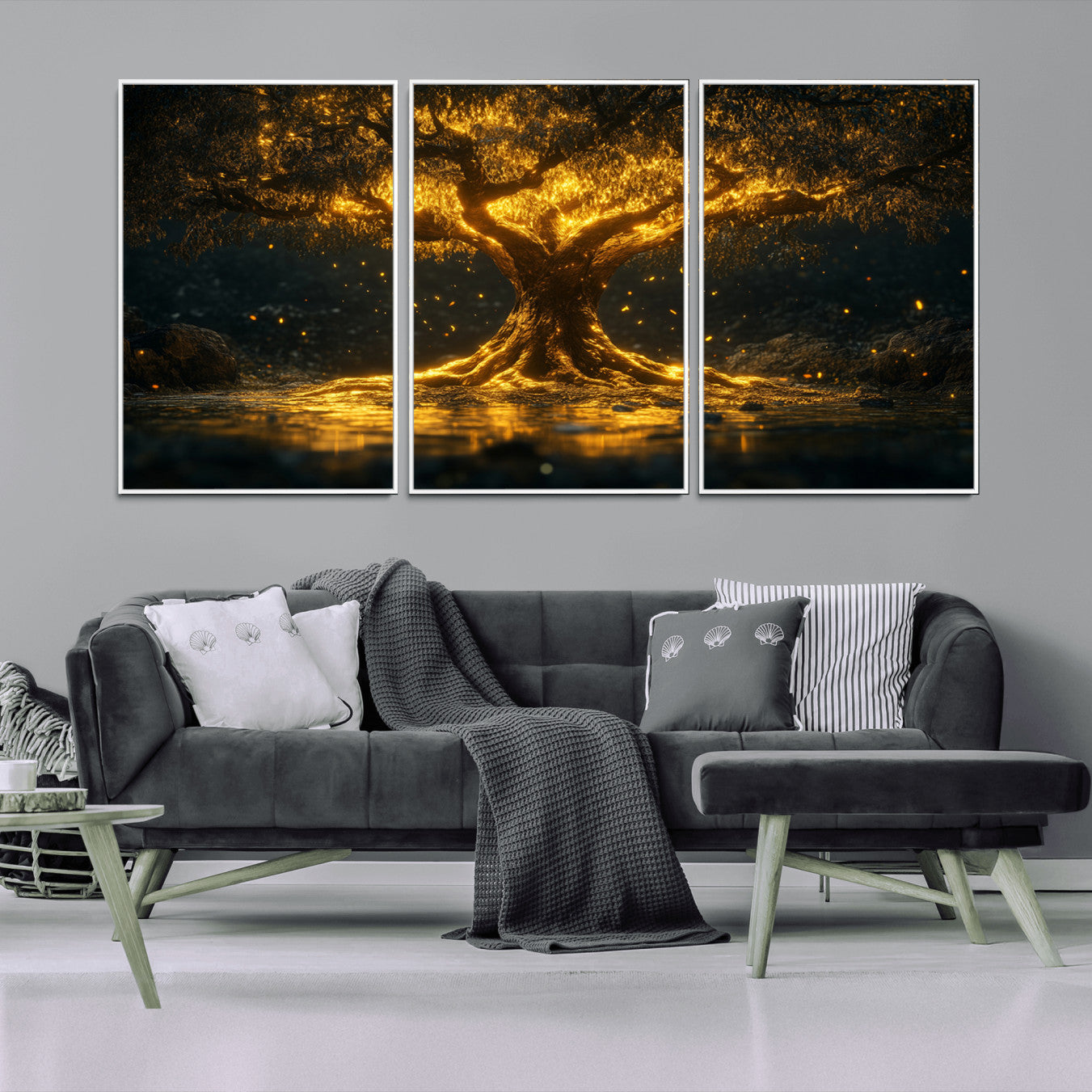 59580-MGV-CV-36X24-Golden Tree of Life Canvas Wall Art Print - Majestic Glowing Tree Wall Art Print