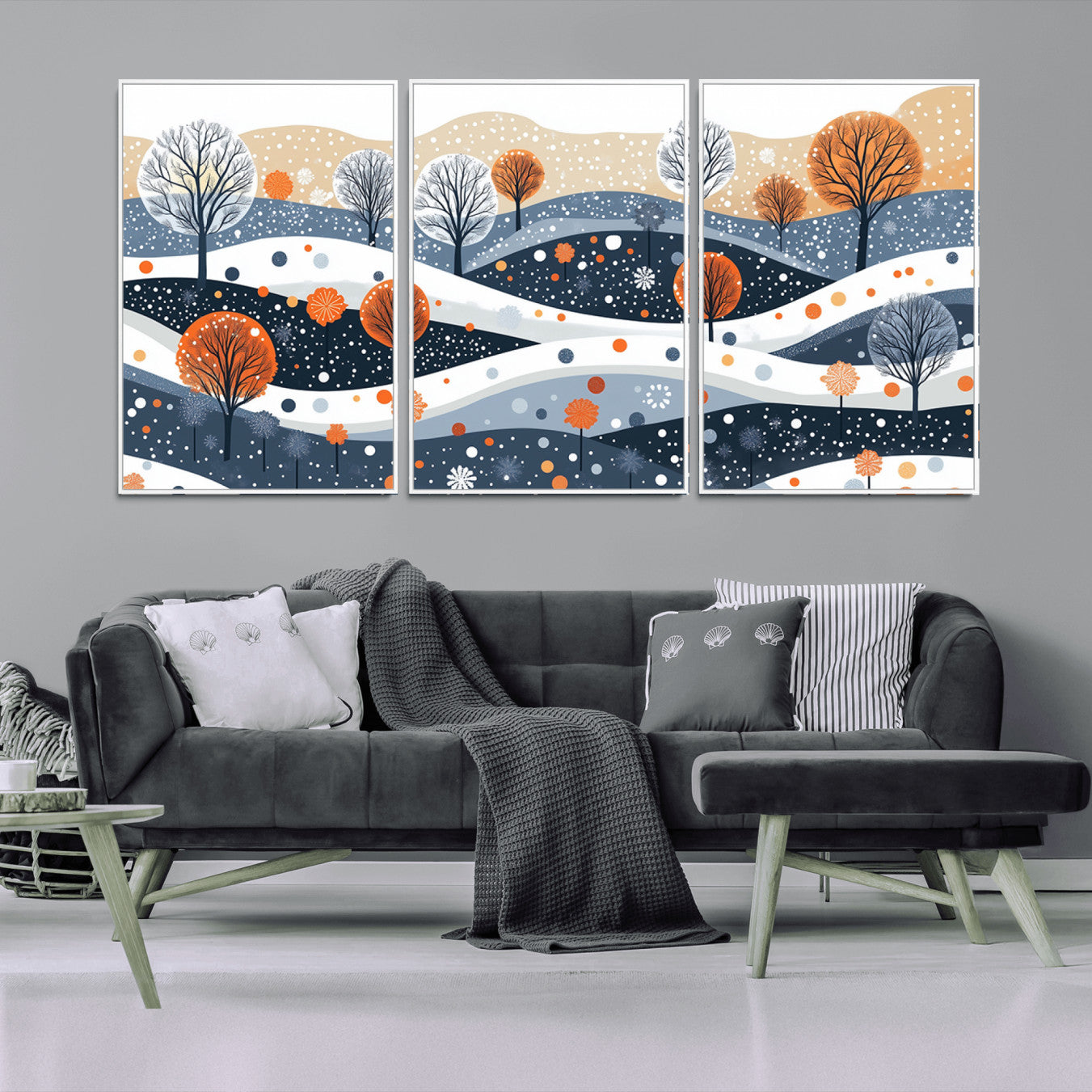 22651-MGV-FC-60X30-3P_White-Abstract Winter Landscape Canvas Wall Art Print - Large Colorful Nature Wall Decor