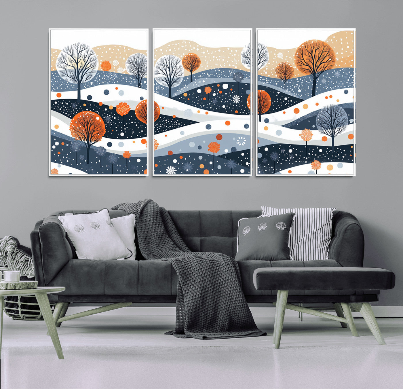 22651-MGV-FC-60X30-3P_White-Abstract Winter Landscape Canvas Wall Art Print - Large Colorful Nature Wall Decor