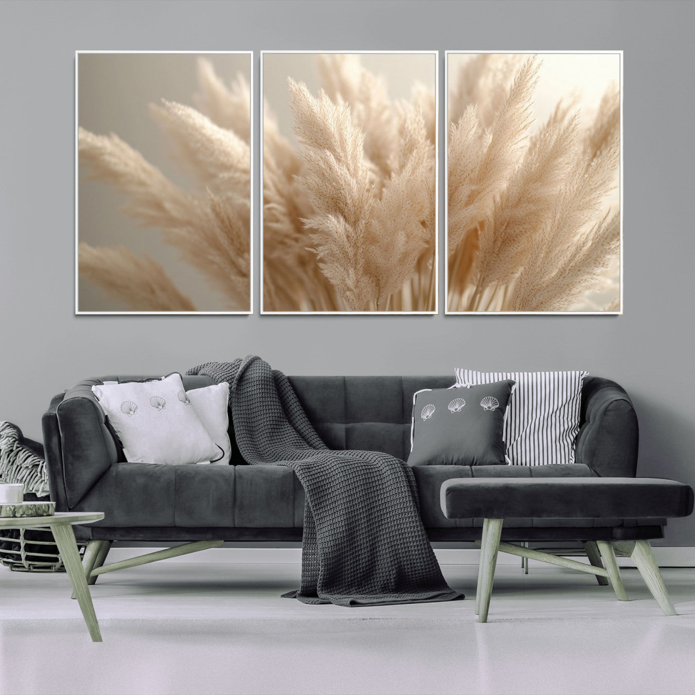 -Pampas Grass Canvas Wall Art - Elegant Neutral Decor for Living Room, Boho Minimalist Artwork, Ready