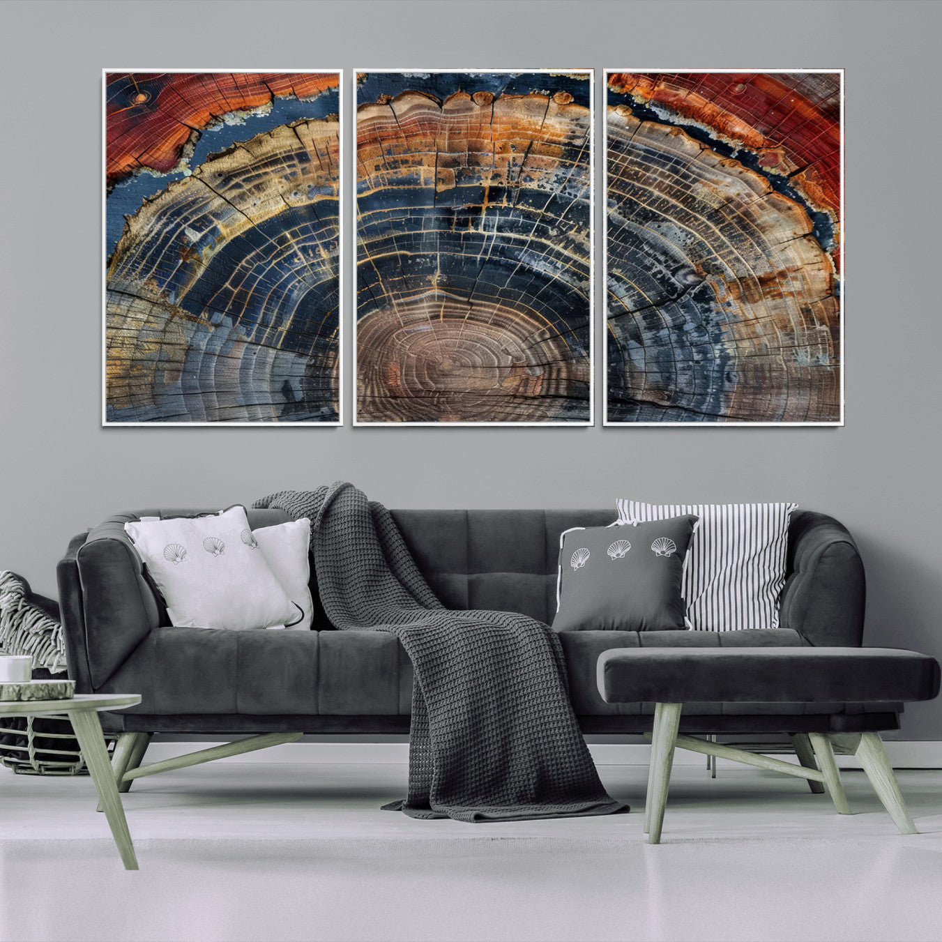 63519-MGV-CV-36X24-Abstract Tree Ring Wall Art, Colorful Framed Tree Ring Wall Decor, Minimalist Home Canvas Art,