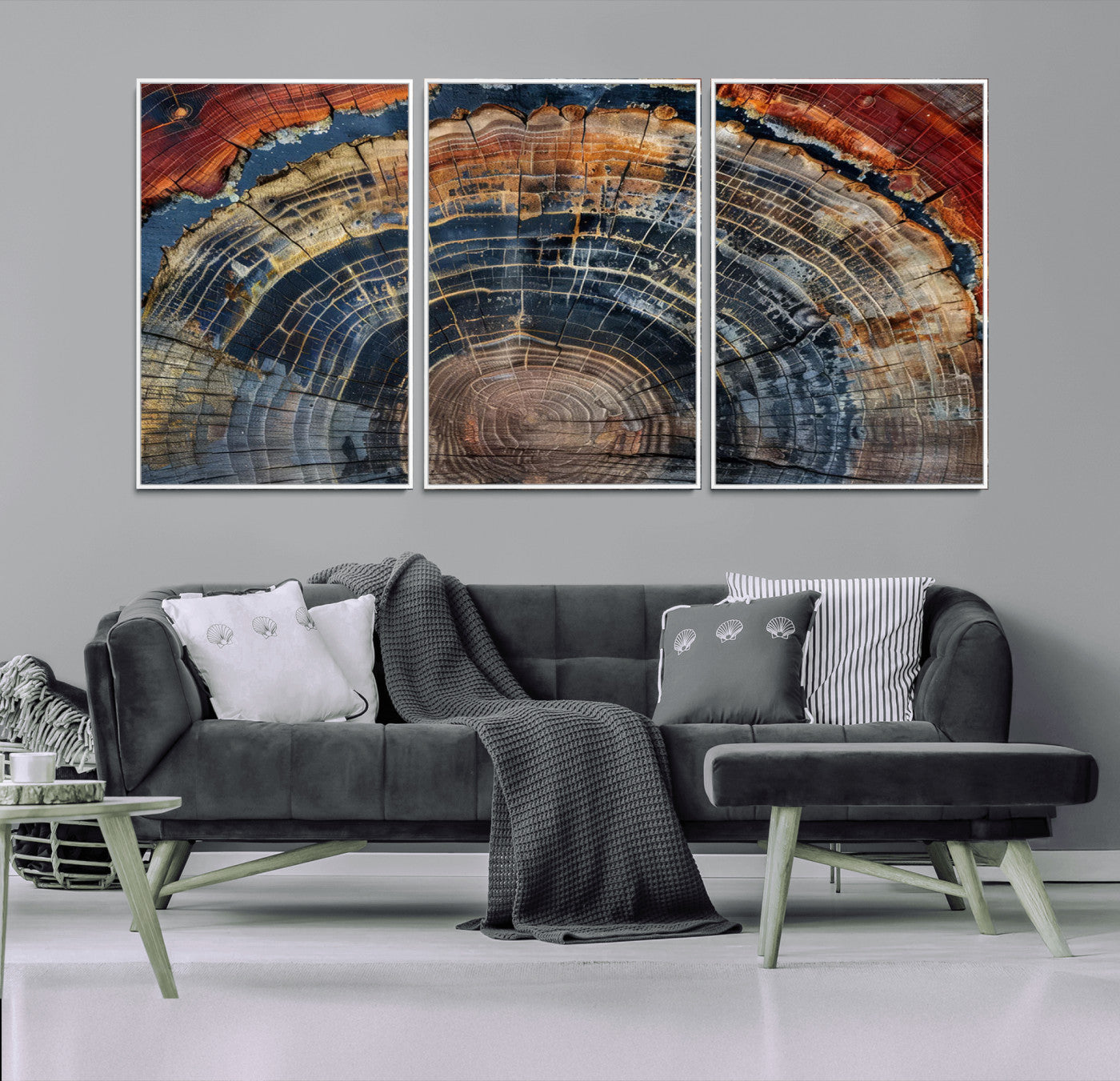 MGV-FC-60X30-3P - Abstract Tree Ring Wall Art, Colorful Framed Tree Ring Wall Decor, Minimalist Home Canvas Art,