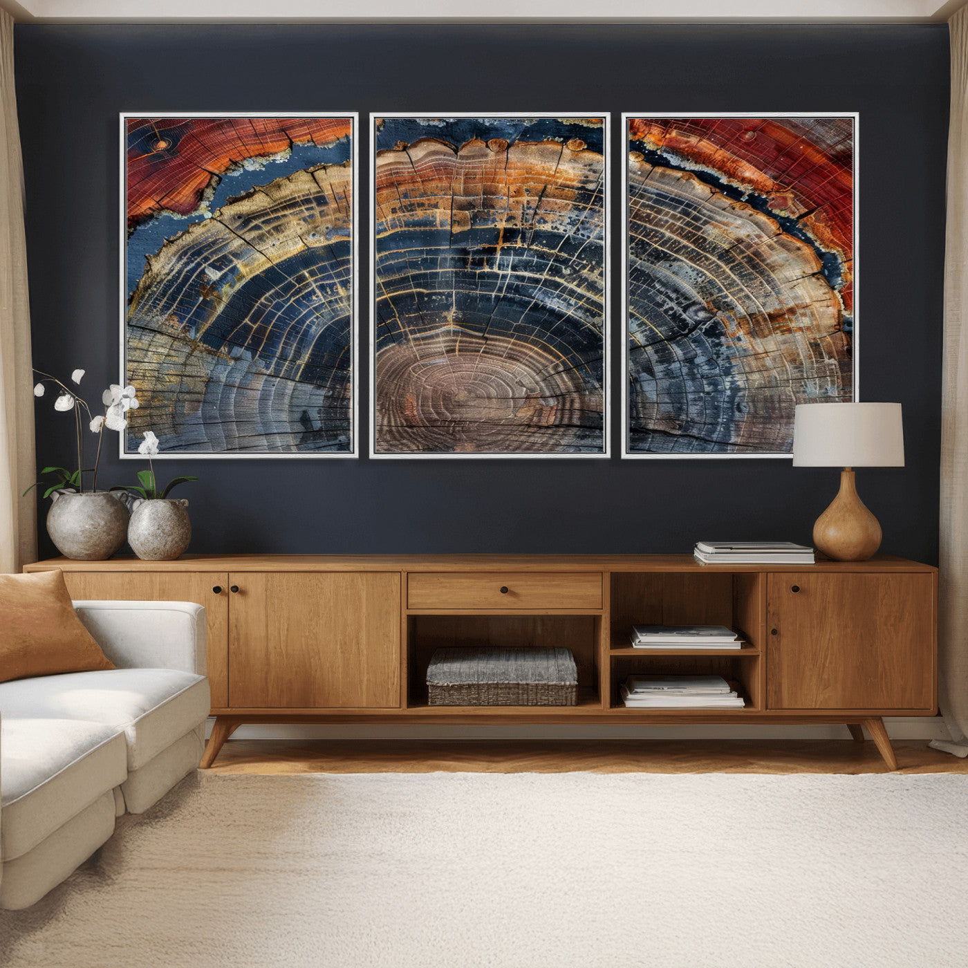 63519-MGV-CV-36X24 - Abstract Tree Ring Wall Art Canvas Print – Colorful Framed Minimalist Nature Tree Rings Home Artwork for Home and Office Decor