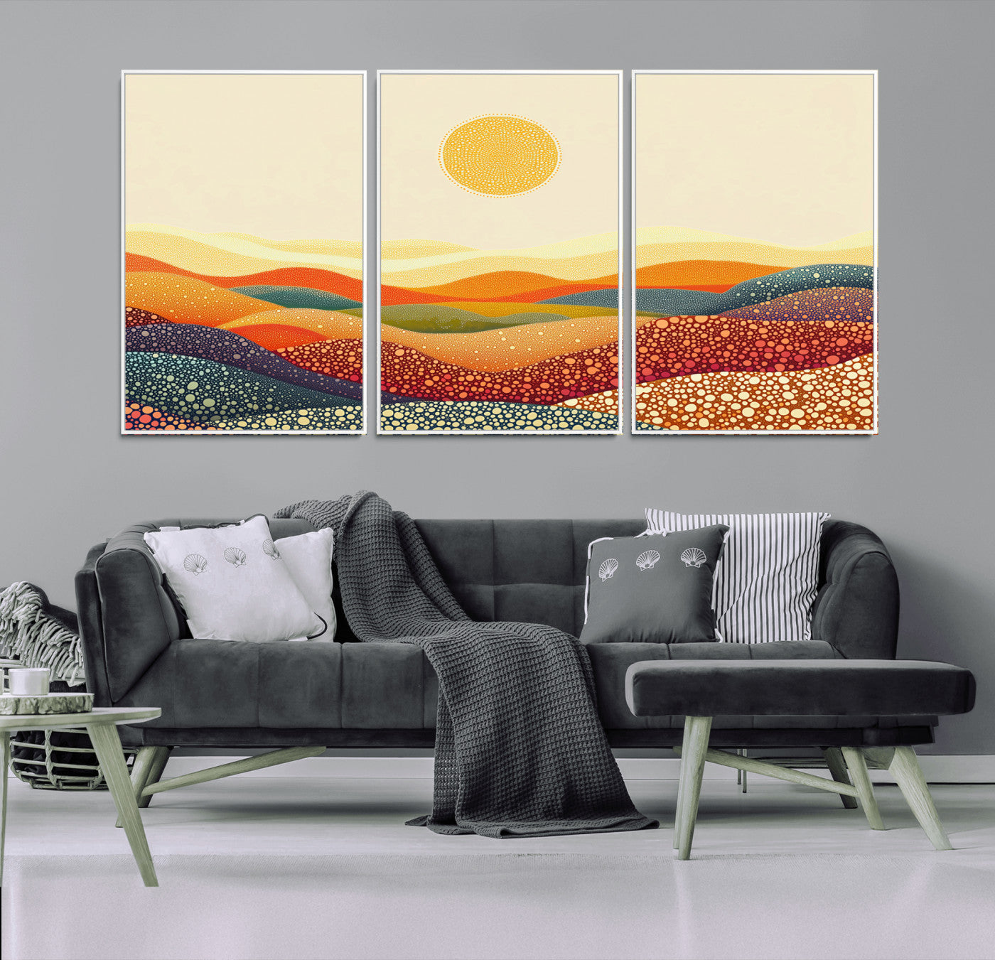 74226-MGV-CV-36X24-YAYOI KUSAMA Colorful Dot Art Landscape Canvas - Framed Abstract Pointillism Inspired by Nature with