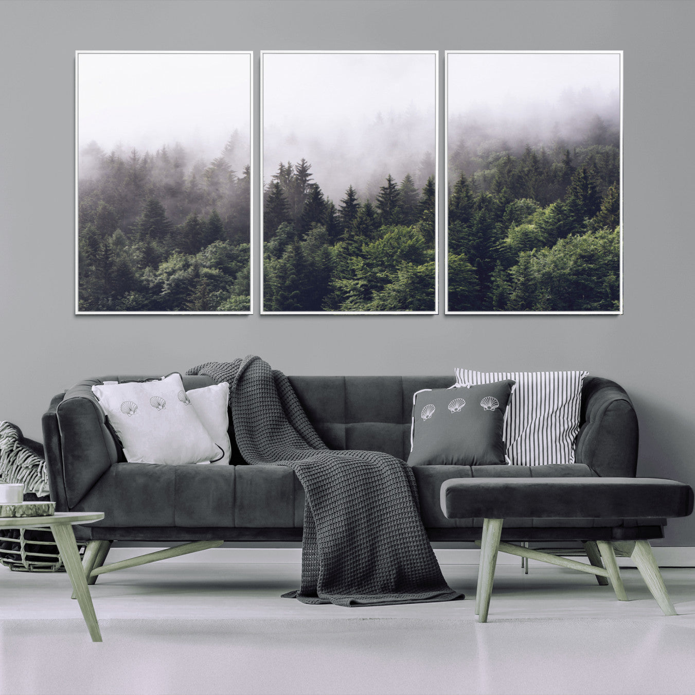 -Misty Forest Wall Art | Foggy Forest Canvas Print | Large Nature-Inspired Misty Tree Landscape for