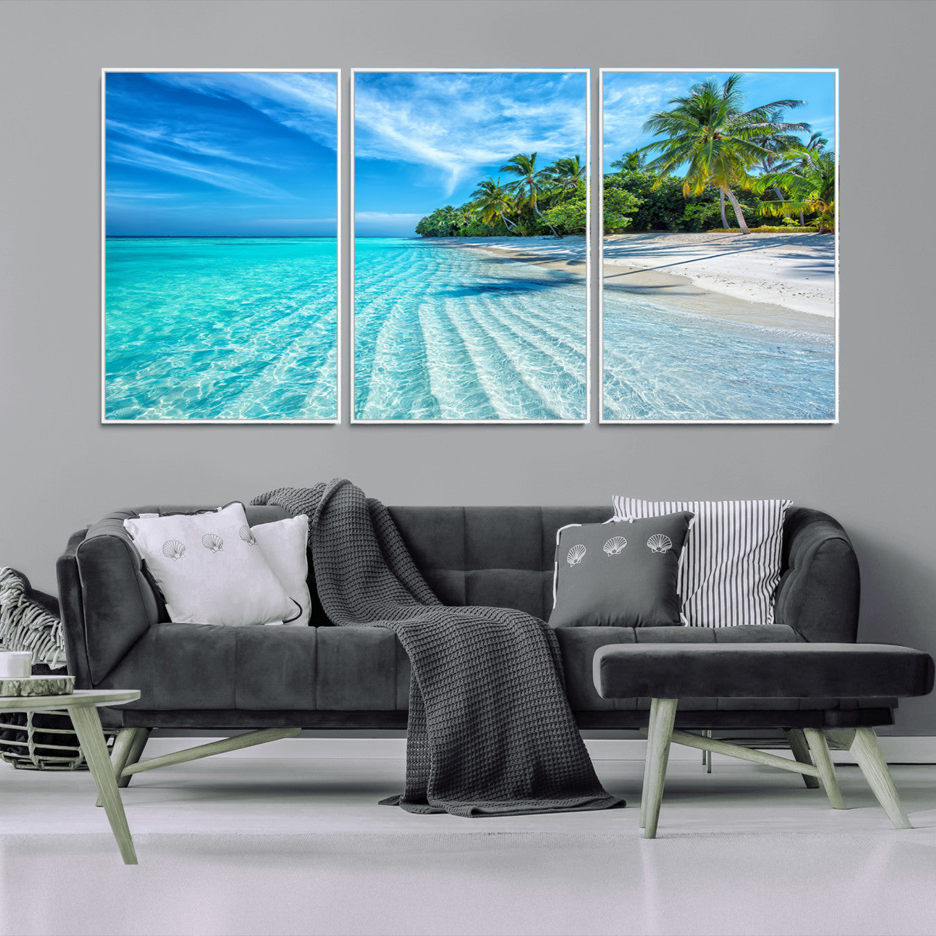 14788-MGV-FC-60X30-3P_White-Tropical Beach Wall Art Canvas Print - Serene Ocean Landscape with Crystal Clear Turquoise Water and