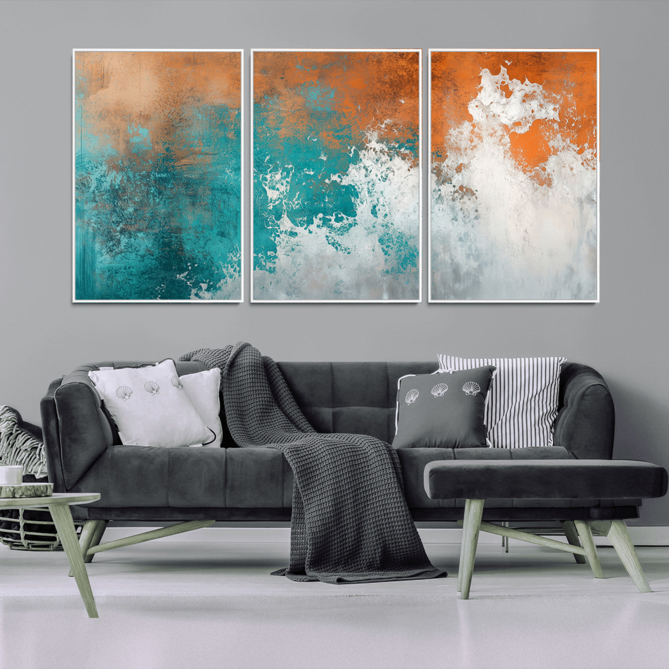 78127-MGV-CV-36X24-Vintage Abstract Print - Bold Teal and Orange Canvas Wall Art - Retro-Vintage Abstract Orange Canvas