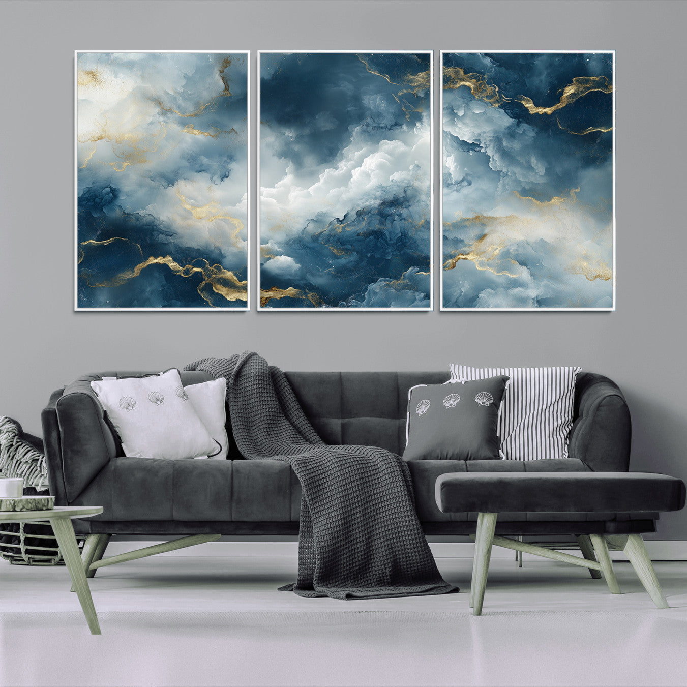 48298-MGV-CV-36X24-Large Abstract Print - Luxe Blue and Gold Abstract Canvas Wall Art - Bold Cloudscape Canvas for