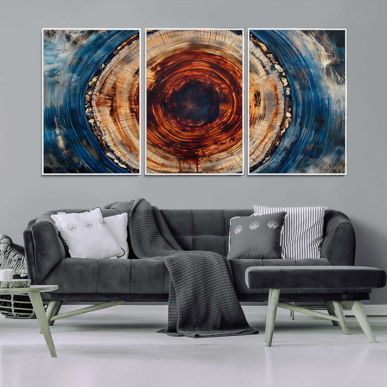 90395-MGV-CV-36X24-Abstract Framed Tree Rings Wall Decor, Wood Grain Rings Artwork Print, Nature Woodland Modern Wall
