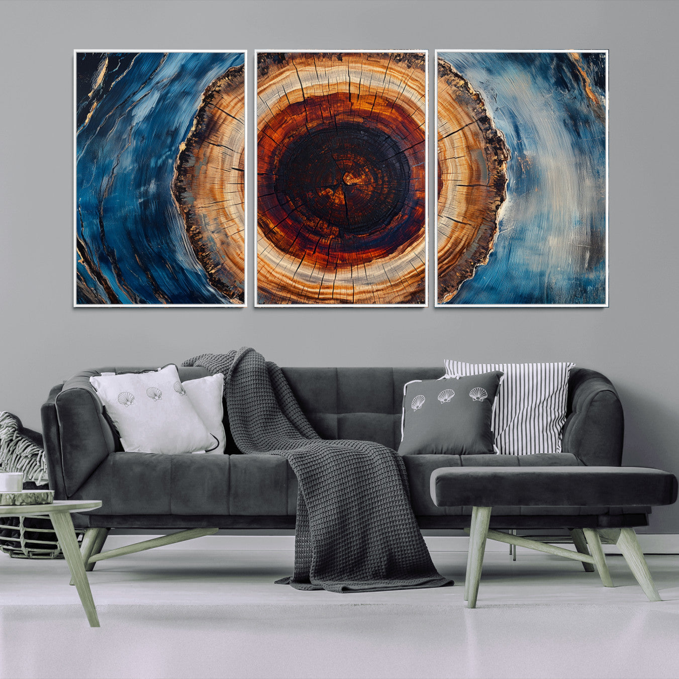 30457-MGV-CV-36X24-Framed Abstract Tree Ring Wall Art Print, Natural Rustic Wood Texture Canvas Print, Wood Tree Stump