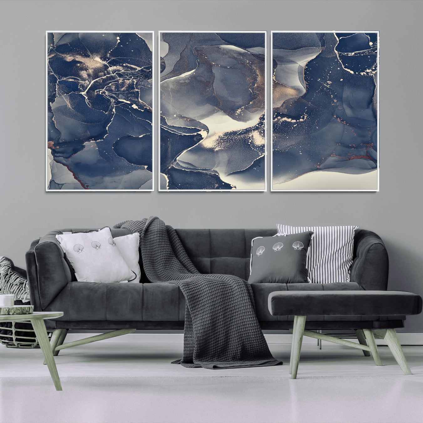 28282-MGV-CV-36X24-Large Abstract Blue and Gold Canvas Wall Art | Fluid Ink Artwork Print | Luxury Wall Decor for